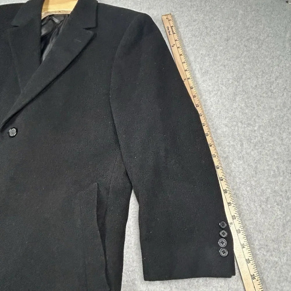 Mens Black Chaps Wool Blend Long Trench Pea Coat Sz 44L‎ Winter